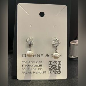 Handmade Pearls on Sterling Silver Earrings with Cubic Zirconia Stones